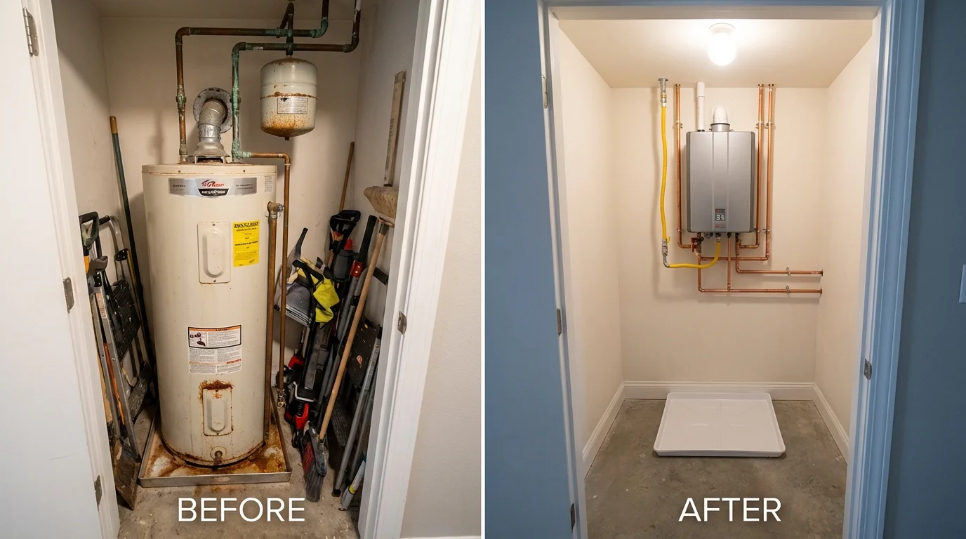 Tank water heater versus wall-mounted tankless unit comparison for Temple, GA homeowners