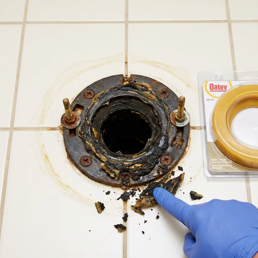 Failed wax ring showing water seepage at the base of a toilet in a Temple, GA home