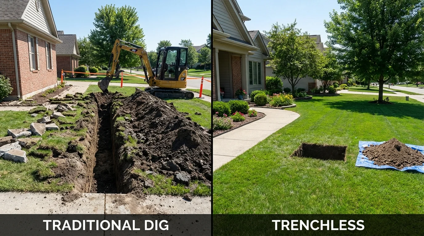 Trenchless sewer repair with minimal yard damage versus traditional excavation in Temple, GA